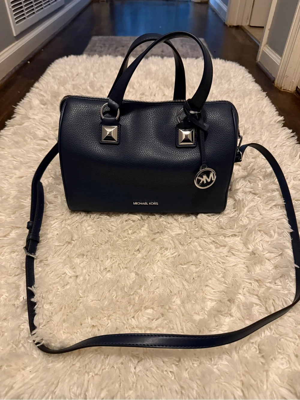 Michael Kors Grayson Medium Pebbled Leather Duffel Crossbody Bag